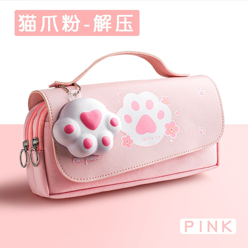 Cyflymder Sakura Pencil Bag PU Leather Pen Case Kawaii Stationery Ruler Pouch for School Girl Sweet Eraser Holder Gift Box Flowers Storage