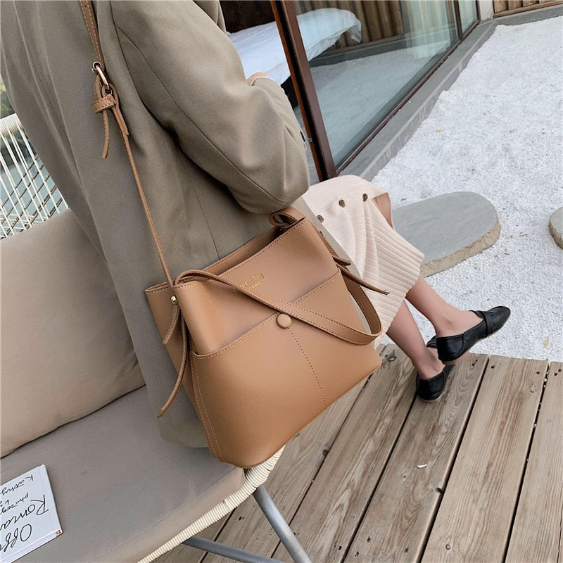 Realaiot Casaul Buckets Bag For Women Designer Shoulder Bags Luxury Soft Pu Leather Crossbody Bag Large Capacity Tote Ladies Big Purses