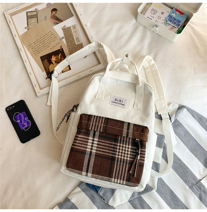 Realaiot Female Canvas Backpacks for School Teenagers Girls Small Fresh Plaid School Bag Kawaii Bookbag Korean College New Mochilas