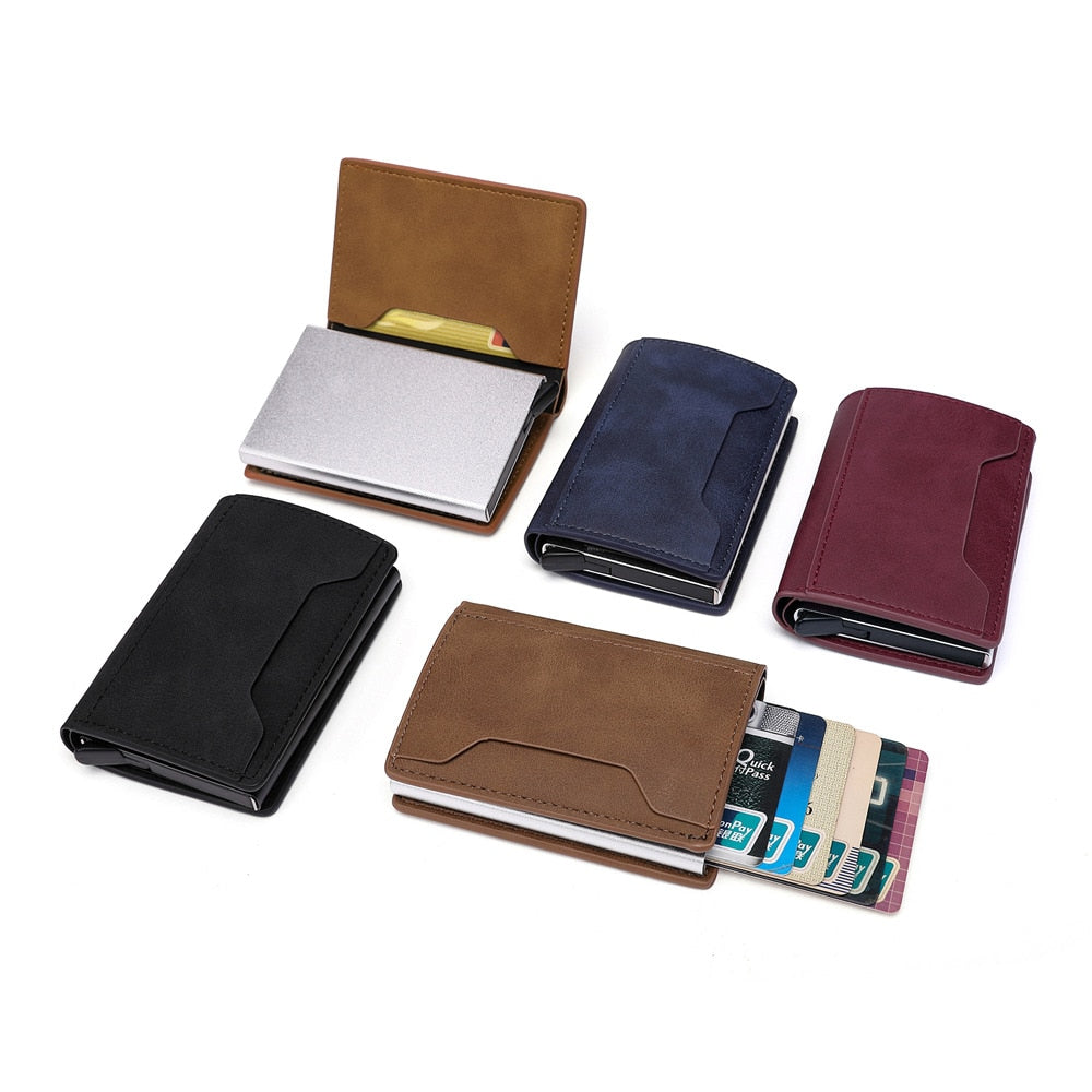 Cyflymder New Credit Card Holder Rfid Anti-theft Brush Men Leather Wallet Top Pu Leather Wallet with Coin Pocket & Note Compartment