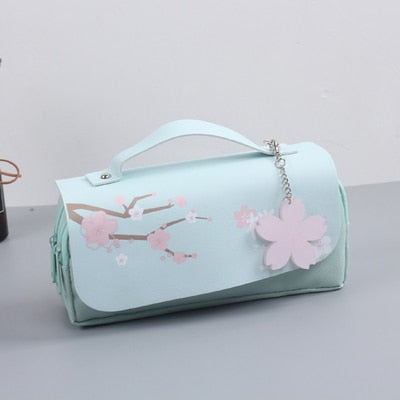 Cyflymder Sakura Pencil Bag PU Leather Pen Case Kawaii Stationery Ruler Pouch for School Girl Sweet Eraser Holder Gift Box Flowers Storage