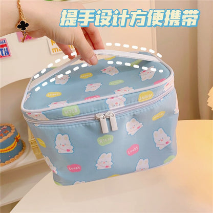 Cyflymder New Women Travel Cosmetic Makeup Bags Case Korean Bear Rabbit Plaid Toiletries Organizer Females Make up Storage Bag Pouch