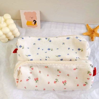 Realaiot Kawaii Floral Fresh Style Pencil Bag Small Flowers Pencil Cases Cute Simple Pen Bag Storage Bags School Supplies Stationery Gift