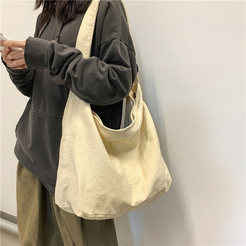 Realaiot Casual Women Shopper Canvas Tote Bag Female Solid Simple Large Capacity Shoulder Bag Women Designer Crossbody Bags