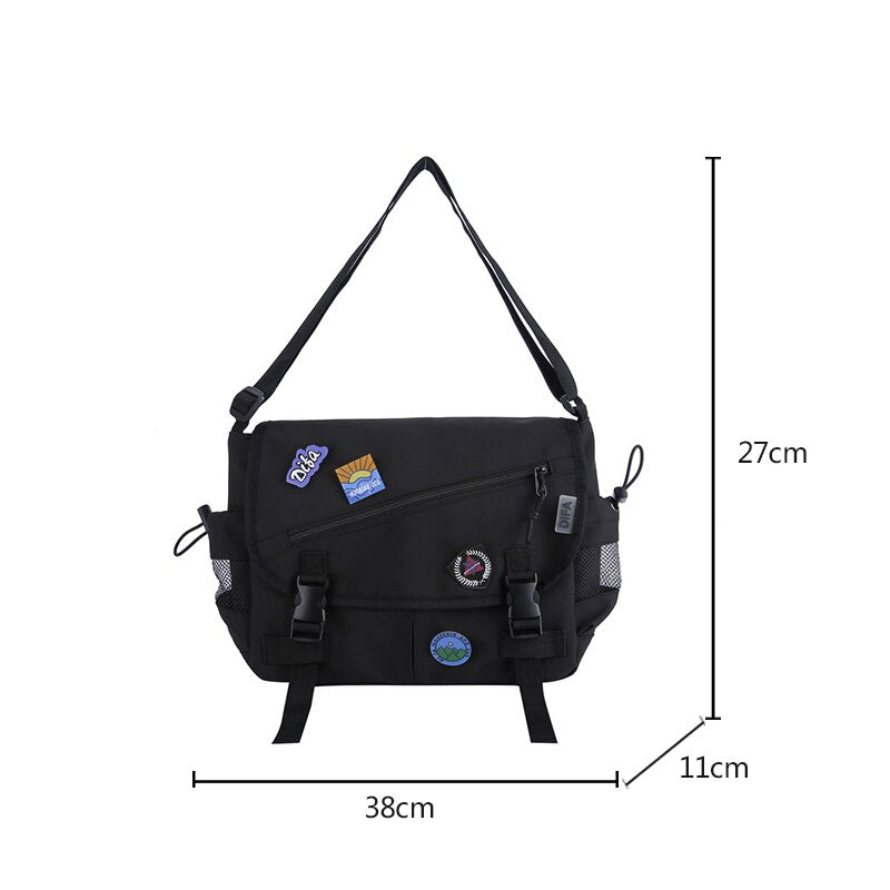 Realaiot Unisex Large Capacity Casual Fashion Single Shoulder Bag Korean Teenagers Multiple Pockets Book Bag Nylon Waterproof Travel Bag