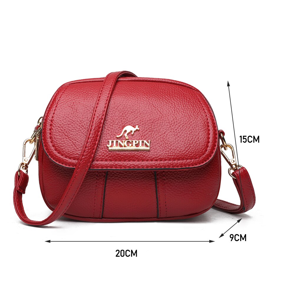 Realaiot Women Leather Shoulder Bag Multi-pocket Mother Female Zipper Crossbody Handbags Fashion Exquisite Shopping Bag