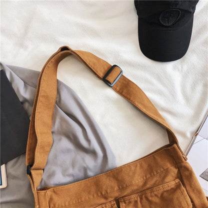 Realaiot Women's Canvas Shoulder Bags Casual Shopping Bags Female Large Capacity Tote Ladies Solid Color Shoulder Crossbody Bag