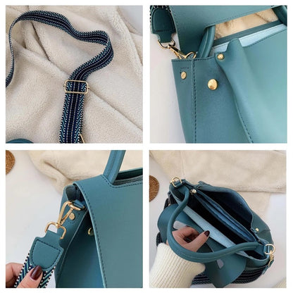 Realaiot Fashion PU Leather women handbag High capacity winter Solid Color female Shoulder Crossbody Bag Travel Lady totes blue