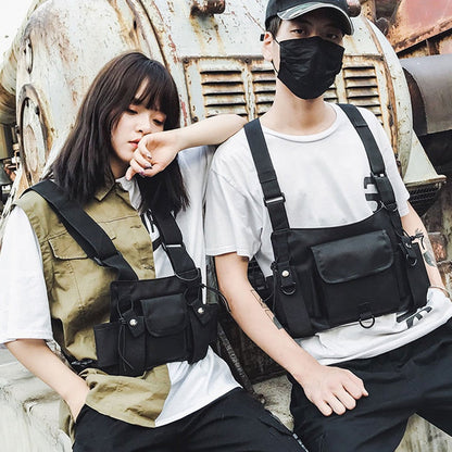 Realaiot Functional Tactical Chest Bag  Fashion Bullet Hip Hop Vest Streetwear Bag Waist Pack Women Black Chest Rig Bag