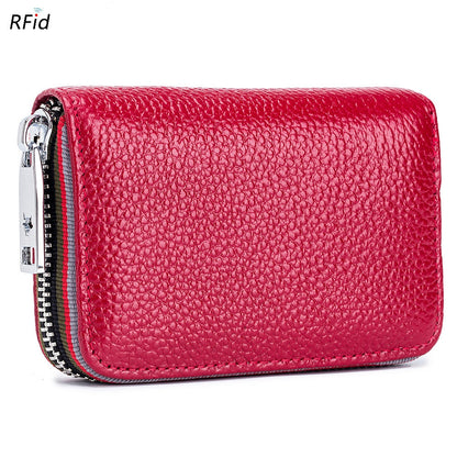 Realaiot Genuine Leather Men Women Card Holder Small Zipper Wallet Solid Coin Purse Accordion Design rfid ID Business Credit Card Bags