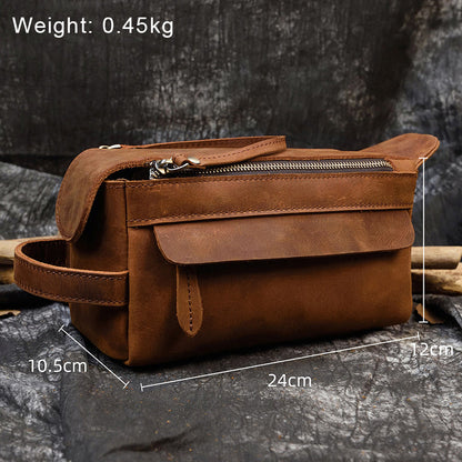 Realaiot Vintage Leather Storage Bag Clutch Bags Men Wash Bag Toiletry kits Crazy Horse Leather Men Clutches