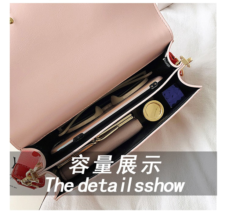 Realaiot Contrast color Leather Crossbody Bags For Women Travel Handbag Fashion Simple Shoulder Messenger Bag Ladies Cross Body Bag Valentines Day Evening Party