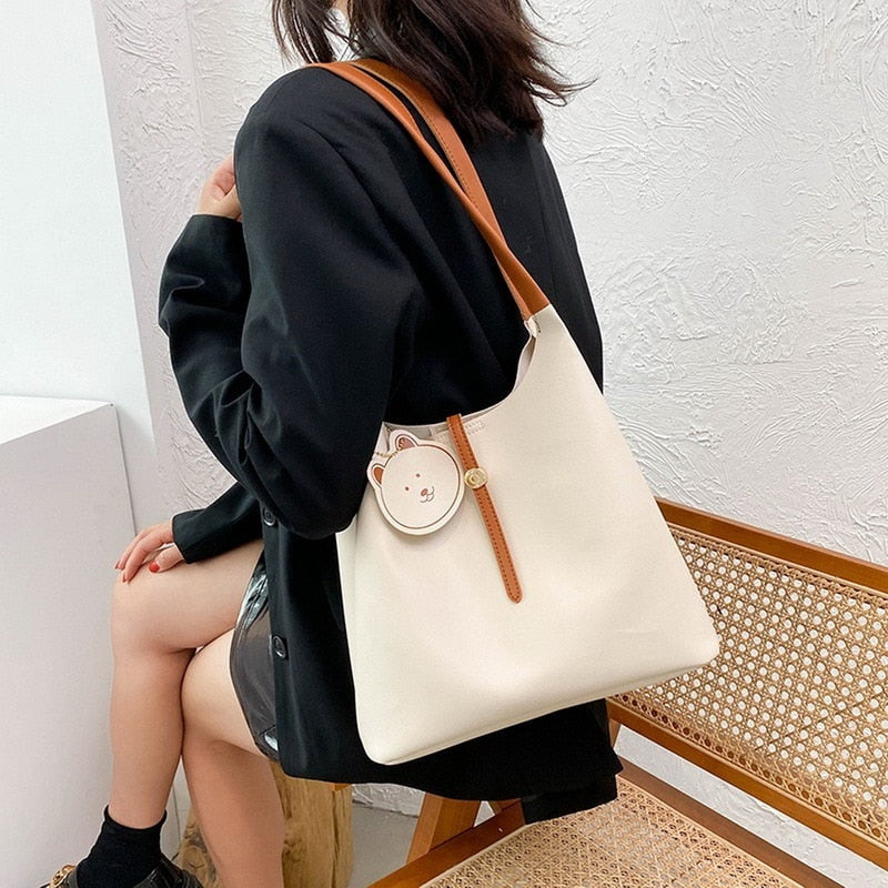 Realaiot Soft Large Capacity Tote Bag Shopper Bag  Women Handbag Luxury Pu Leather Shoulder Bag Retro Oversized Women's Bag