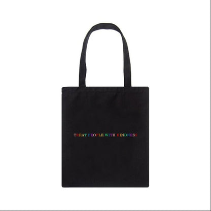 Realaiot Treat People with Kindness Letter Casual Harry Styles Fashion Canvas Big Capacity Harajuku Women New Fun Vintage Shoulder Bag