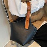 Realaiot Contrast color Tote Bucket bag Fashion New High-quality PU Leather Women's Designer Handbag Travel Shoulder Messenger Bag