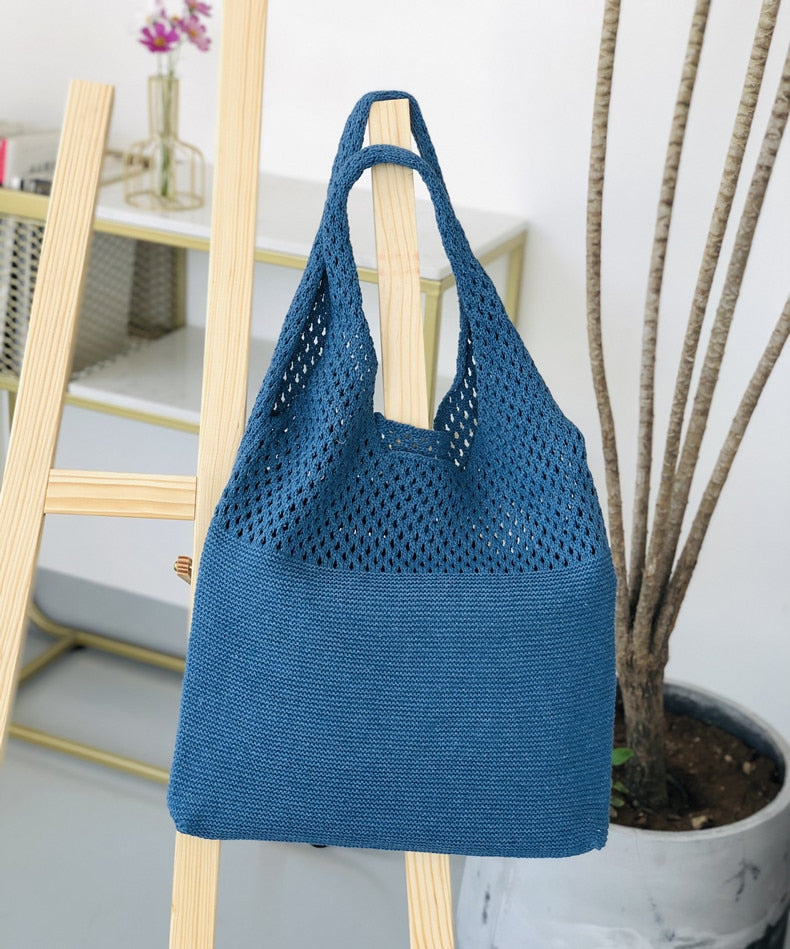 Realaiot casual hollow woven women shoulder bags designer knitting handbags large capacity tote summer beach bag big purses shopper sac