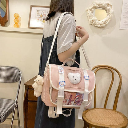 Realaiot Kawaii Backpack Women Luxury Designer Shopper Bag New High Quality Fashion Japanese Style Transparent Bear Schoolbag