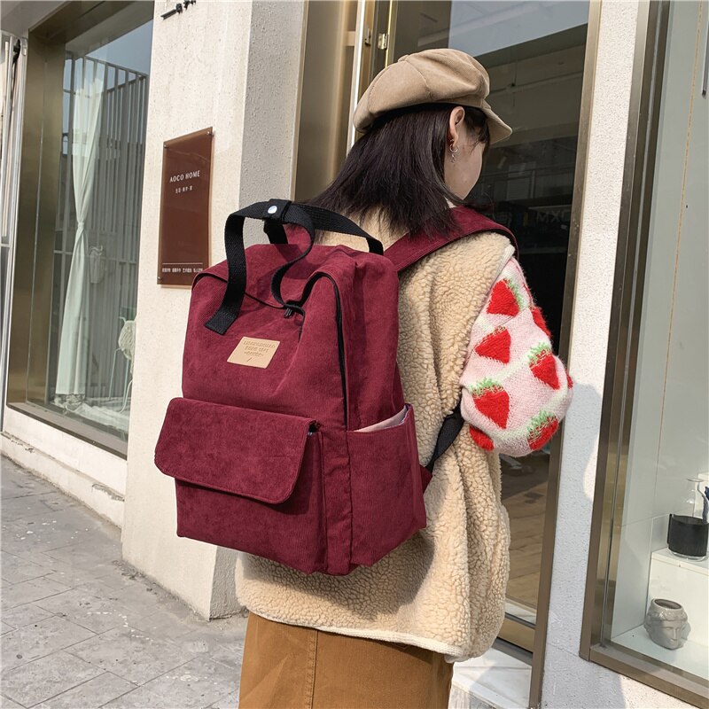 Realaiot Women Backpack Fashion Corduroy Girls Korean School Bags Harajuku Student Large Capacity School Backpack