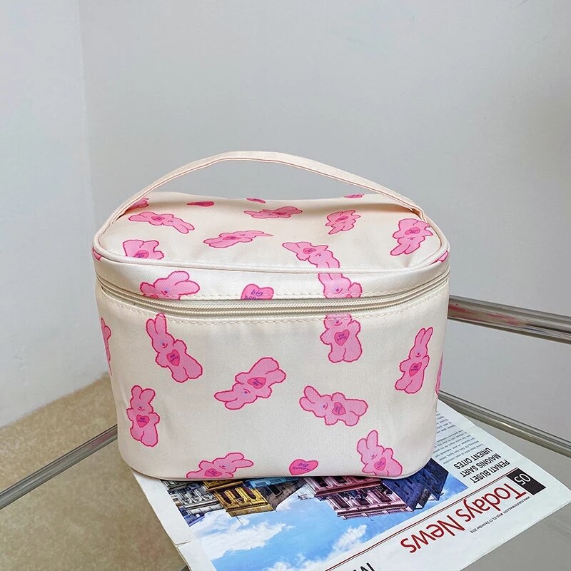 Cyflymder New Women Travel Cosmetic Makeup Bags Case Korean Bear Rabbit Plaid Toiletries Organizer Females Make up Storage Bag Pouch