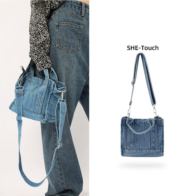 Realaiot Denim Jeans Sholuld Bag Cool Girl Totes Fashion High Street Style Nice Hardware  Mini Totes In Denim Drop Ship Y2K Women's Bags