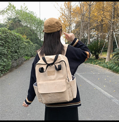 Realaiot Women Backpack Fashion Corduroy Girls Korean School Bags Harajuku Student Large Capacity School Backpack