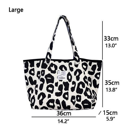 Realaiot Women Shoulder Bag Canvas Totes Bag Girl Fashion Casual Large Capacity Shopper Bag With Snap Cute Leopard Printing Handbags