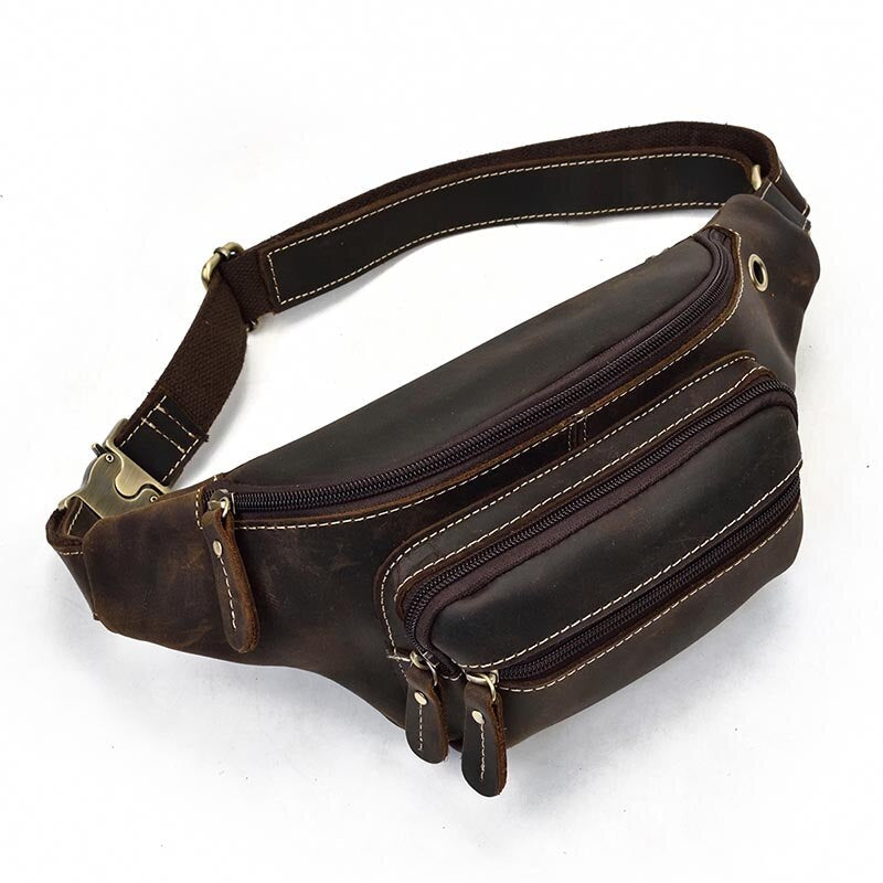 Realaiot Genuine Leather men bag waist bag genuine cow leather vintage small fanny pack male waist pack chest pack summer bag for men