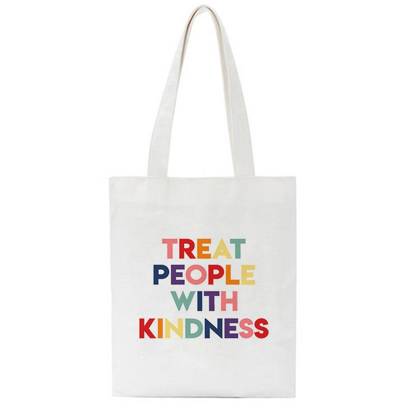 Realaiot Treat People with Kindness Letter Casual Harry Styles Fashion Canvas Big Capacity Harajuku Women New Fun Vintage Shoulder Bag