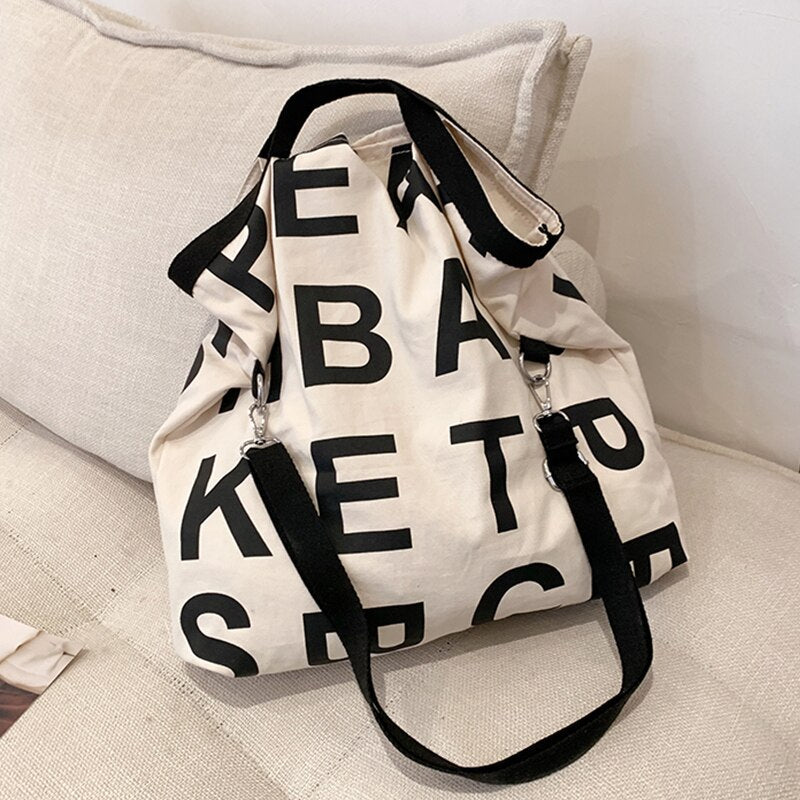 Realaiot Designer Letters Canvas Women Shoulder Bag Fashion Large Capacity Crossbody Bags For Women Casual Canvas Big Shopper Women's Bag