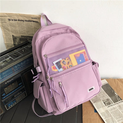 Realaiot Unisex Large Capacity Students Backpack Korean Pure Color Boys Girls Campus Style Schoolbag Nylon Waterproof Travel Bag Fashion