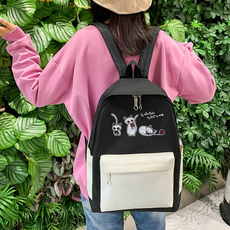 Realaiot 4Pcs/Set Schoolbags Teenager Girls Women Backpack Large Fashion Cute Pattern School Bags New Trend Shoulder Female