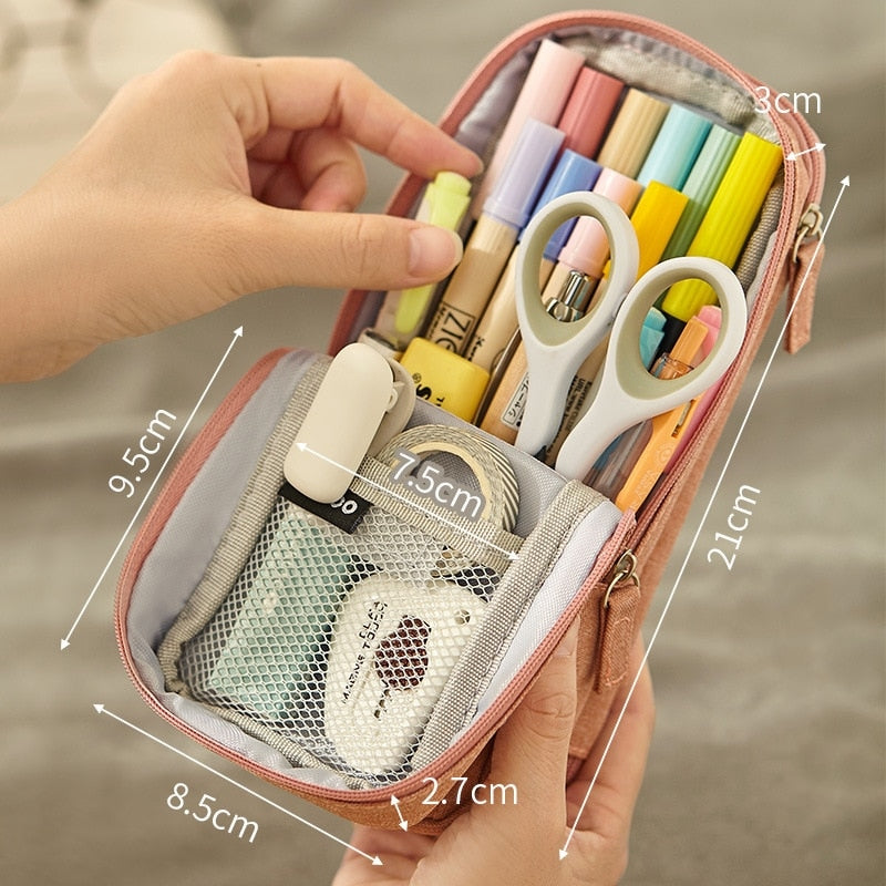 Realaiot  Normcore Pen Bag Pencil Case Two Layer Foldable Stand Fabric Phone Holder Storage Pouch for Stationery Office School A6171