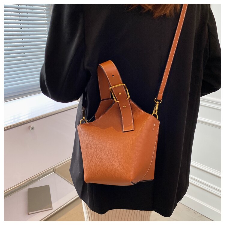 Realaiot Contrast color Tote Bucket bag Fashion New High-quality PU Leather Women's Designer Handbag Travel Shoulder Messenger Bag