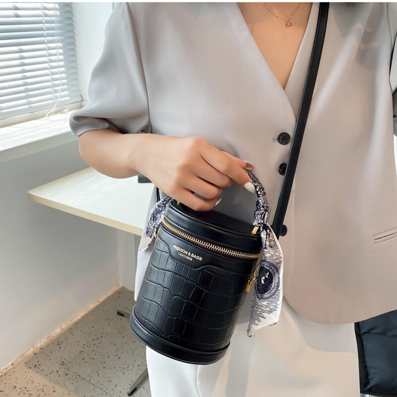 Realaiot Small PU Leather Bucket Crossbody Bag For Women Designer Branded Shoulder Handbags and Purses Female Travel Totes