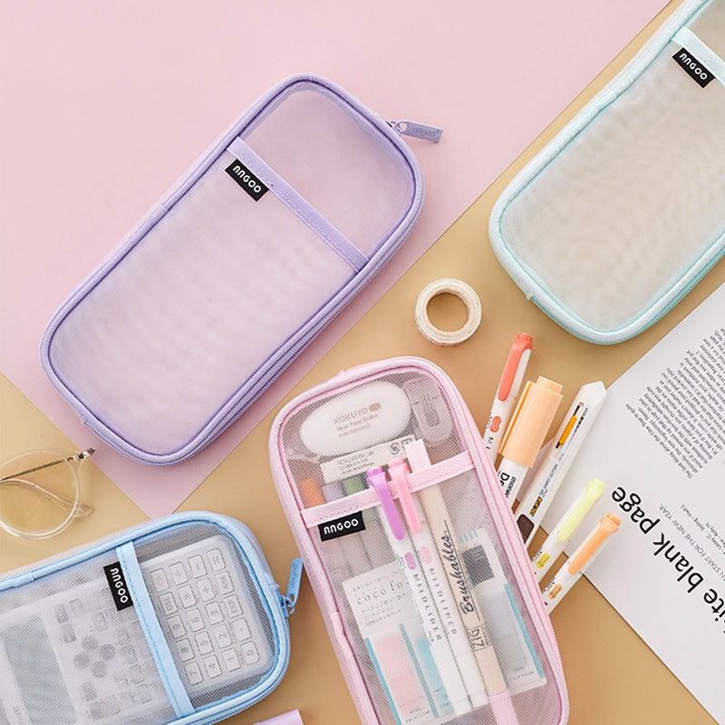 Realaiot Korean Fashion Transparent Pencil Case Pouches Simple Macaroon Large Capacity Pencil Bag Stationery Organizer Pencilcase Holder