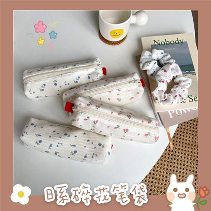 Realaiot Kawaii Floral Fresh Style Pencil Bag Small Flowers Pencil Cases Cute Simple Pen Bag Storage Bags School Supplies Stationery Gift