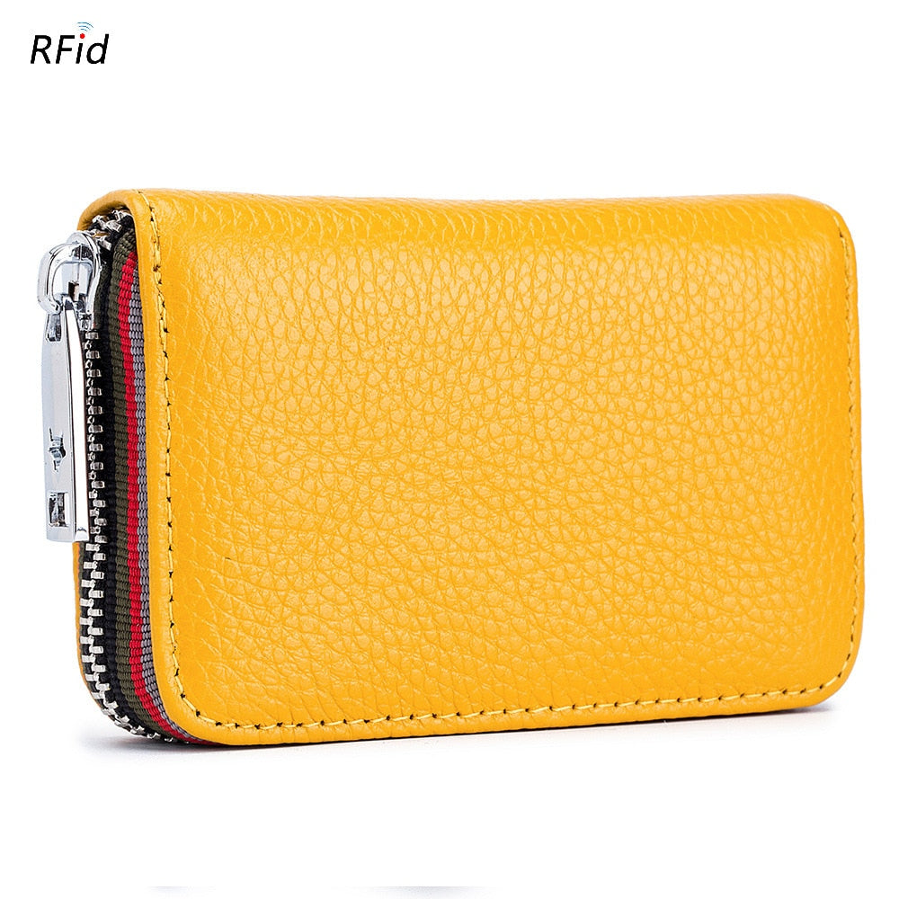 Realaiot Genuine Leather Men Women Card Holder Small Zipper Wallet Solid Coin Purse Accordion Design rfid ID Business Credit Card Bags