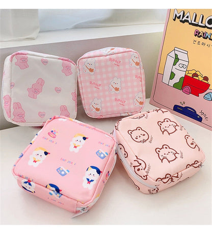 Realaiot Travel Kawaii Cosmetic Storage Bag For Girls Cute Bear Rabbit Tampon Sanitary Pad Pouch Mini Makeup Earphone Coin Sundries Bags