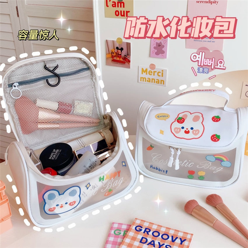 Cyflymder PU Women Kawaii Travel Storag Toiletry Organize Bag Waterproof PVC Portable Transparent Cosmetic Makeup Bags Females Wash Bag