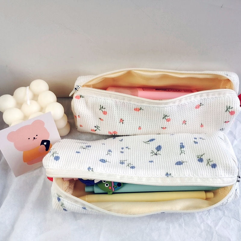 Realaiot Kawaii Floral Fresh Style Pencil Bag Small Flowers Pencil Cases Cute Simple Pen Bag Storage Bags School Supplies Stationery Gift