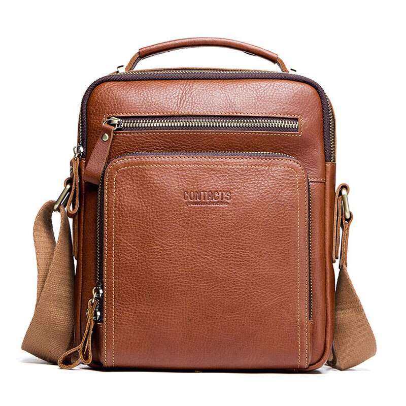Realaiot 100% Genuine Leather Men Shoulder Bag Crossbody Bags for Men High Quality Bolsas Fashion Messenger Bag for 9.7" iPad Gifts for Men
