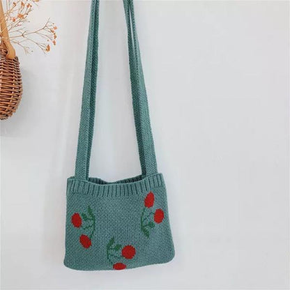 Realaiot Cute Children Knitted Woolen Shoulder Bags Lovely Cherry Plaid Baby Kids Small Purse Handbags Boys Girls Underarm Crossbody Bag