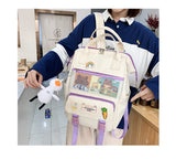 Realaiot 5Pcs/set Canvas School Backpacks Women Lovely School Bags for Teenage Girls Bookbags Students Travel Shoulder Bags Ladies