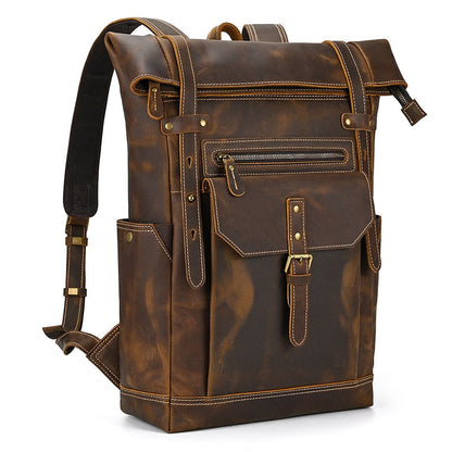 Cyflymder New Style Men's Leather Backpack Vintage Fashion Men Male Travel Bag Laptop Bagpack For Male Cowhide Male Bag Anti theft