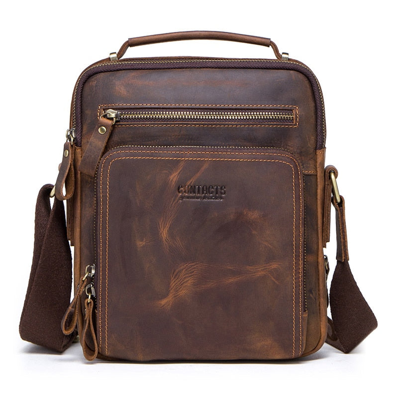 Realaiot Crazy Horse Leather Men's Shoulder Bag Vintage Messenger Bags Men Bolsos Male Crossbody Bags Man's Handbag Sling Bag