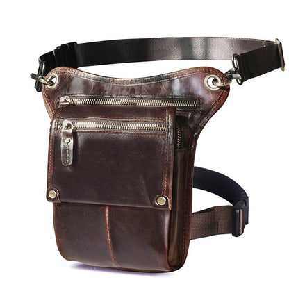 Realaiot Crazy Horse Leather men Multifunction Design Small Messenger Bag Fashion Travel Belt Waist Pack Drop Leg Bag Pouch Male 211-4-d Gifts for Men