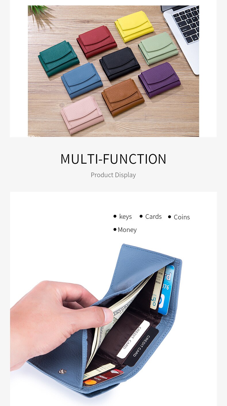 Cyflymder New Women Genuine Leather Purses Female Cowhide Wallets Lady Small Coin Pocket Rfid Card Holder Mini Money Bag Portable Clutch