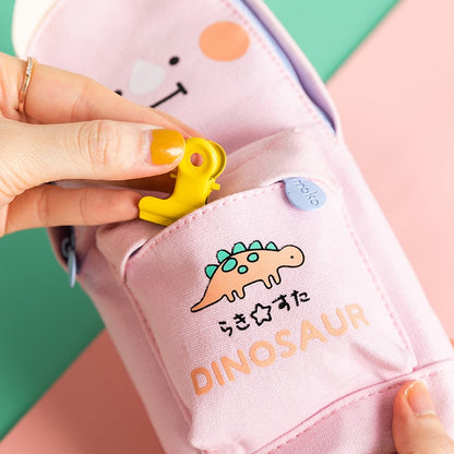 Realaiot Kawaii Lucky Cat and Dinosaur Pen Pencil Bag Cartoon Schoolbag Shape Storage Organizer Pouch for Pens Stationery School