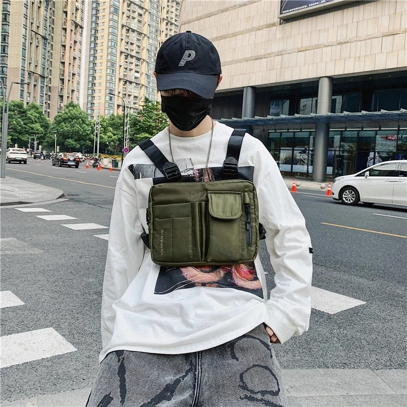 Realaiot Female Hip-hop Tactical Street Fashion Features Gray Army Green Chest Bag Men's Adjustable Pocket Sports Vest Bags