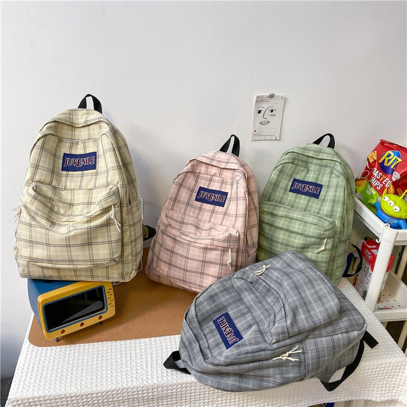 Realaiot Fashion College School Bag Casual New Simple Women Backpack Plaid Book Packbags for Teenage Girls Travel Shoulder Bag Rucksack